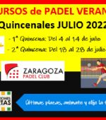 Últimas plazas para los cursillos municipales en julio de Zaragoza Pádel Club