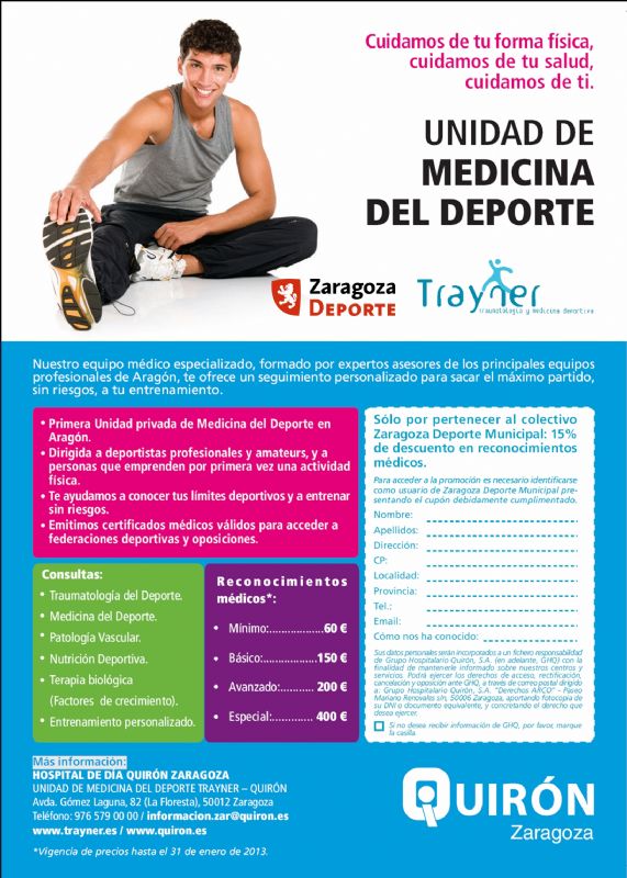 Zaragoza Deporte y Quirón Zaragoza te ofrecen un 15% de descuento en tu reconocimiento médico deportivo