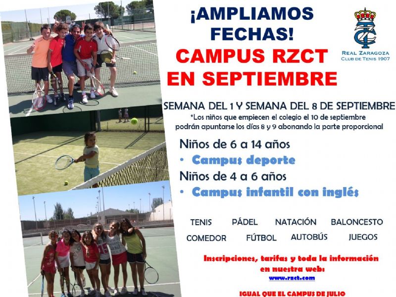 El Real Zaragoza Club de Tenis retoma su campus en septiembre