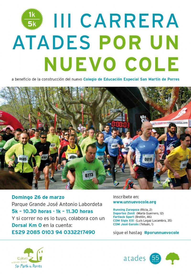 Un total  de 2.209 corredores tomarán la salida este domingo en la III Carrera «Por un nuevo cole» de Atades