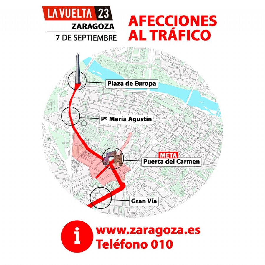 La Vuelta, uno de los mayores eventos internacionales del ciclismo, ocupará el centro de Zaragoza a lo largo de toda la jornada del jueves, 7 de septiembre