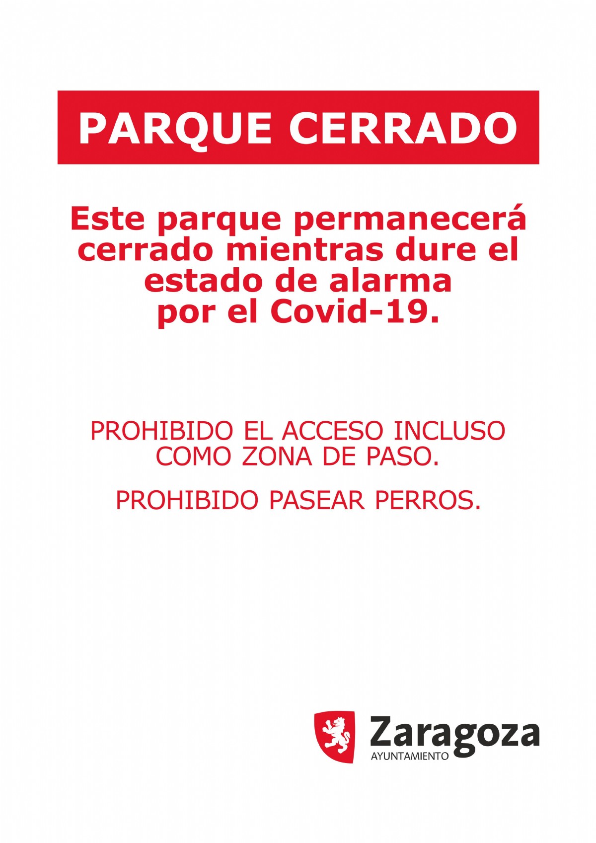 Todos los parques públicos de Zaragoza cierran desde hoy como medida adicional de precaución en la lucha contra el coronavirus