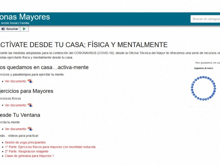 La Concejalía de Mayores promueve la actividad física y mental desde casa para mantener hábitos saludables durante el confinamiento