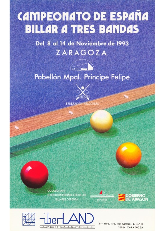 8 al 14 noviembre 1993 CAMPEONATO DE ESPAÑA DE BILLAR A TRES BANDAS